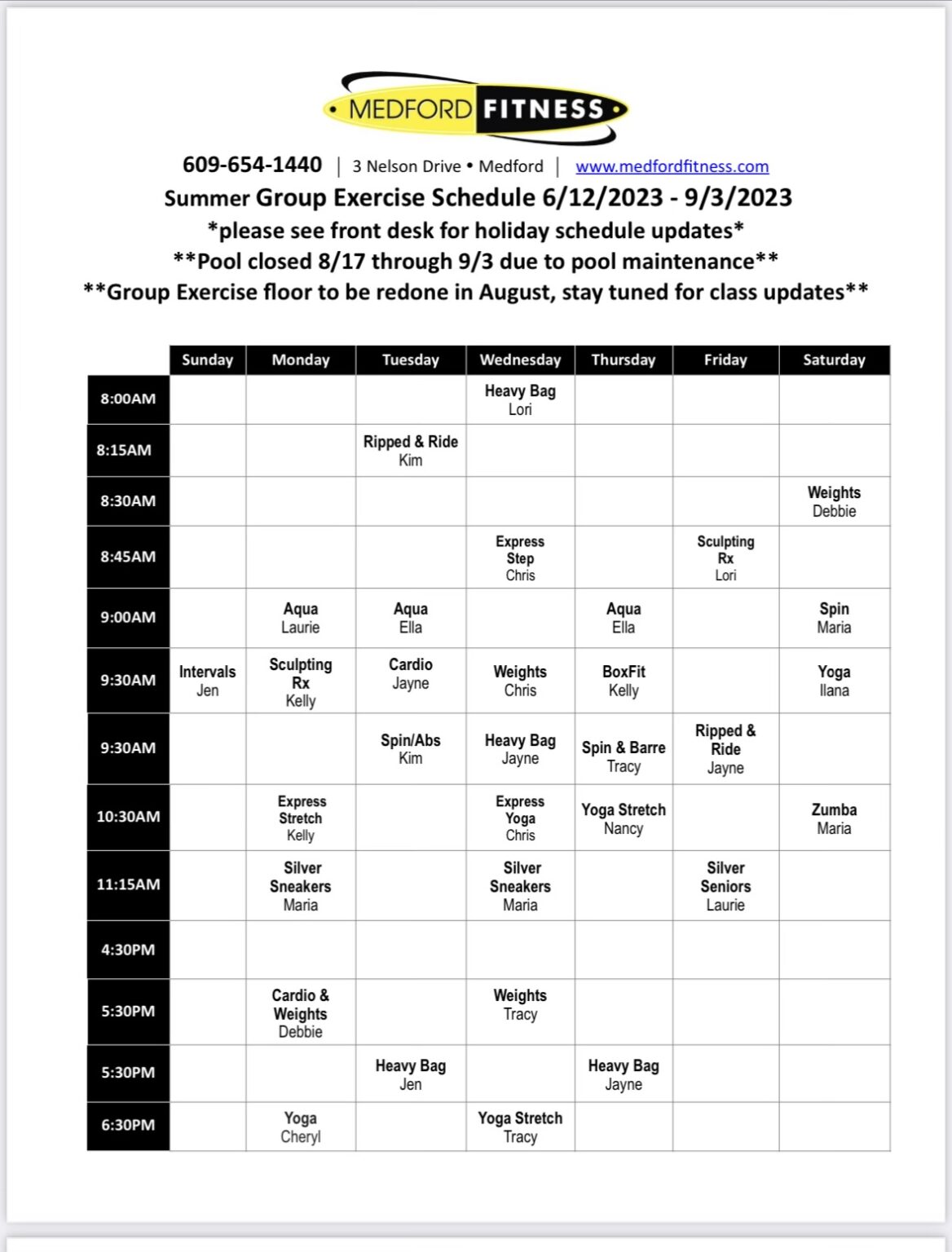 Class Schedules Medford Fitness Gym in Medford, NJ